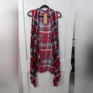 NWT Red/Navy Plaid Vest One Size